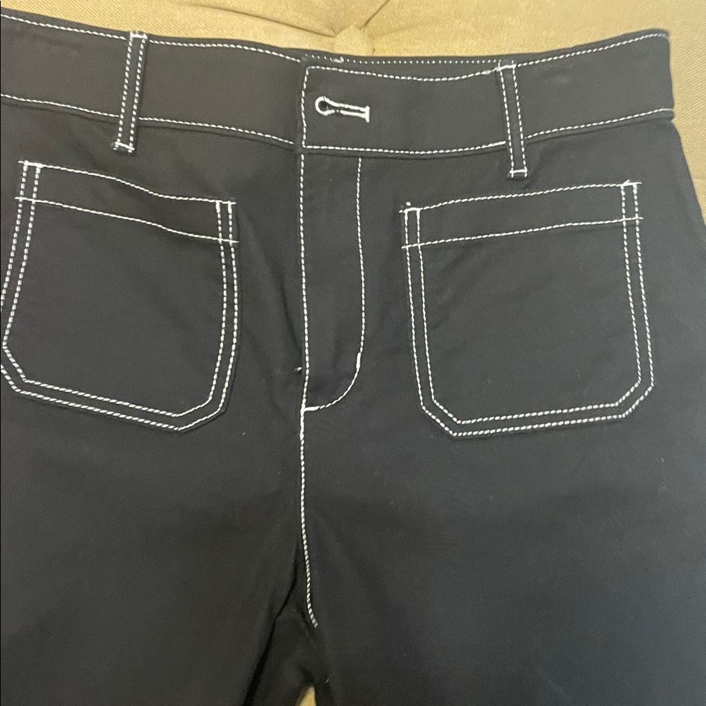 LOFT Black Wide-Leg Trousers with Contrast Stitching - Picture 6 of 7